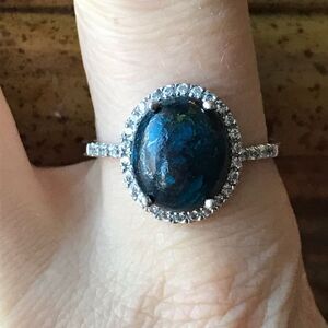 Natural Shadowkite Sterling Silver Halo Ring Size 10